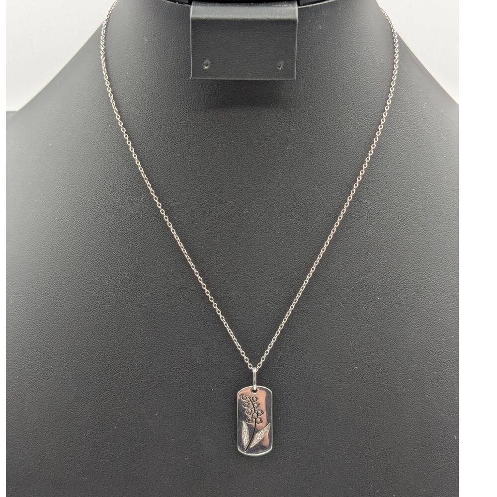 925 Sterling Silver Lily of the Valley CZ Pendant 16"-18" Chain Necklace